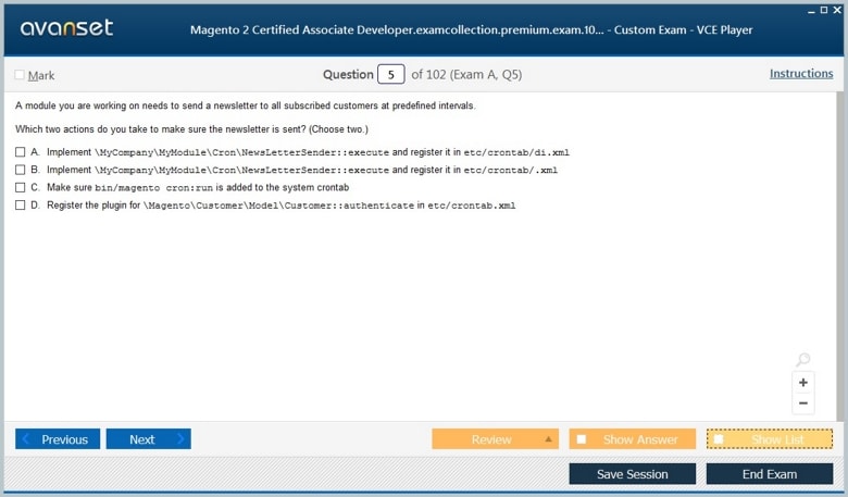 Magento 2 Certified Associate Developer Premium VCE Screenshot #1